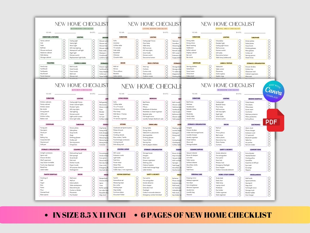 New Home Checklist Editable, First Apartment & Moving List Essentials ...