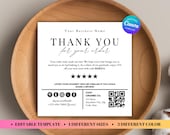 Thank You Card Bakery Editable Template, Small Business Packaging, Product Insert Card Printable
