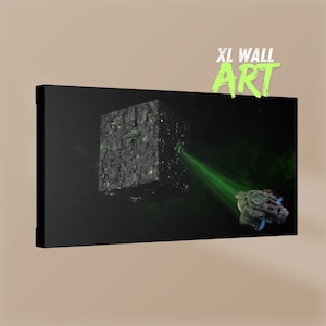 U.S.S Defiant vs Borg Original Canvas Art, Trek DS9, Wall Decor, Sci-Fi Home Decor, Trekkie, Geek Room Decor, Unique Gift