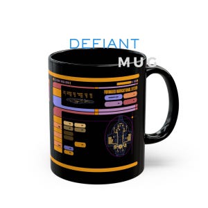 USS Defiant LCARS Mug, Trek Coffee Cup I DS9 Starship Sci-Fi Fan, Trekkie Tea Cup I Captain Sisko Mug, Gift for Trekkie, Deep Space 9 Fan