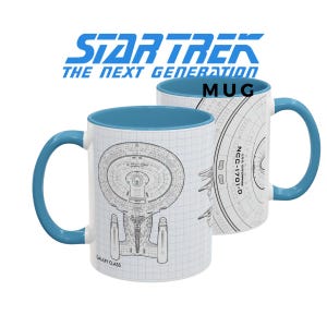 USS Enterprise Starship Blueprint Coffee Mug I Trek Next Gen Cup, Sci-Fi Gift, Geeky Tea Cup, Trekkie Picard Fan, Enterprise D Drinkware