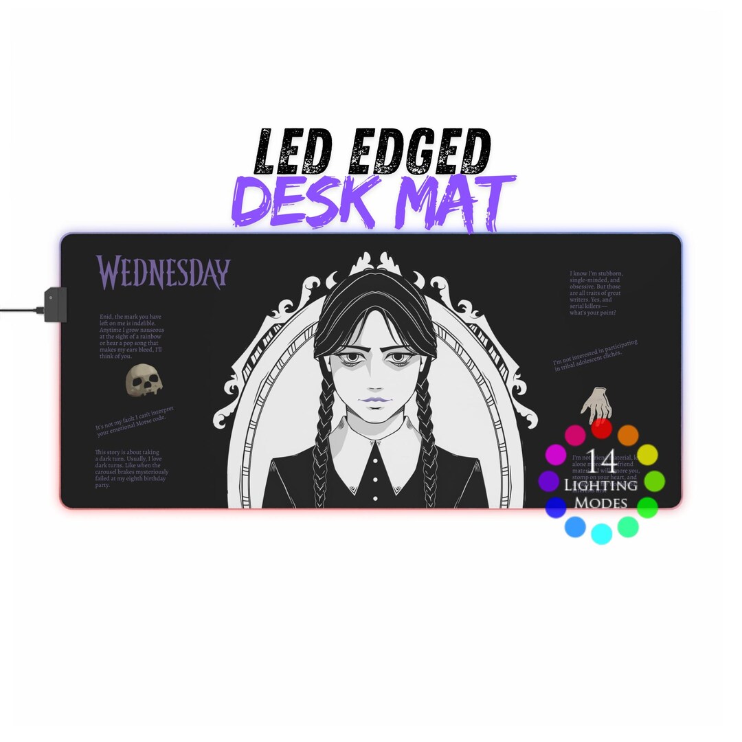 Computer Mouse Wednesday Wednesday Addams LED Mousepad, Quotes Desk Mat I RGB Edged Light-up ...