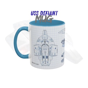 USS Defiant Starship Blueprint Coffee Mug I Trek Deep Space 9 Cup, Sci-Fi Gift, Geeky Tea Cup, Trekkie DS9, Sisko Fan, Kitchen Decor Drink