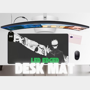 LED RGB Jujutsu Kaisen O XL Desk Mat for Gamers I led edged mousepad, Anime manga, Computer Desk Protector, Qi charge, Non-Slip Mouse Pad