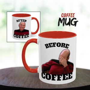 Picard Coffee Mug, Before & After Trek Tea Cup, Star Trek Next Gen TNG I Sci-Fi Kitchen Decor, Gift for Trekkie, Captain Fun Mug I 11oz 15oz