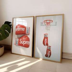 Pósteres de boxeo de moda de Hypebeast / Juego de 2 / Guantes de boxeo / Baloncesto / Estilo retro vintage de moda / Imprimibles / Decoración de pared / Impresión digital