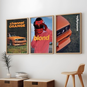 Canal rubio naranja / Juego de 3 carteles / Auto de carreras / Música rap / Tendencia / Moda Hypebeast / Imprimible / Decoración de pared / Impresión digital /
