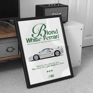 Blond White Ferrari Poster / Race Car / Rap Music / Racing / Trendy / Hypebeast Fashion / Printable / Wall Art Decor / Digital Print /