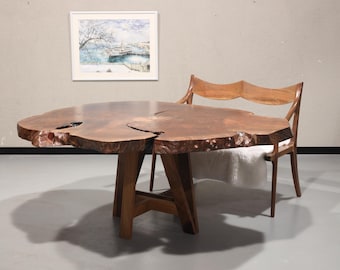 American Walnut Live Edge Table – Handmade Solid Wood Dining Table, Luxury Artisan Furniture, Natural Slab Design