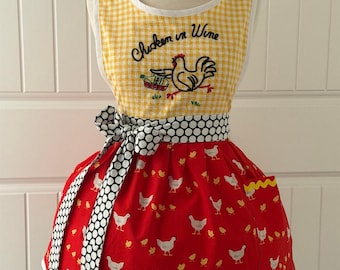 Chicken in Wine Vintage Tea Towel Apron Women's Sized 4-20