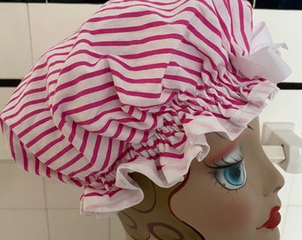 Shower Cap Women's Waterproof Washable "Candy Stripe" Shower Cap