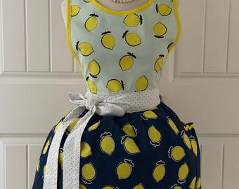 Lemons on Blue Retro Apron Women's Sized 4-20