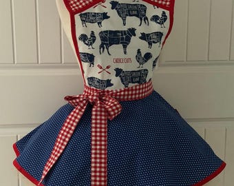 Butcher Theme Retro Apron Women's Sized 4-20