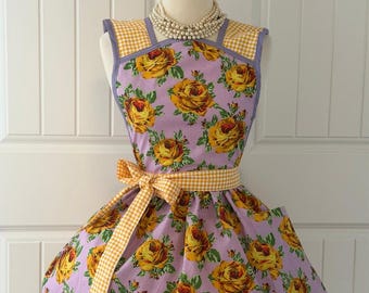 Roses on Lavender Apron Women's Sized 4-20