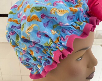 Shower Cap Women's Waterproof Washable "Sea Horses" Shower Cap