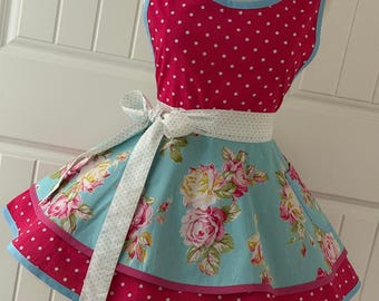 Blooms on Blue Retro Apron Women's Sized 4-16