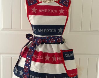 Vintage Tablecloth Patriotic America USA 250th #2 Apron Women's Sized 4-20