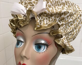 Shower Cap Women's Machine Washable Waterproof "Rawr Gold"