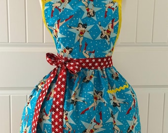 Wonder Woman Super Hero Shero Retro Apron Women's Sized 4-20