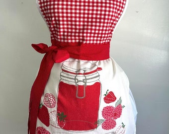 Berry Jam Vintage 1950s Crocheted Trim Apron Women's Retro Apron
