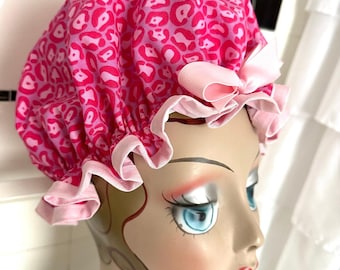 Shower Cap Women's Waterproof Washable "Pink Animal Print" Shower Cap