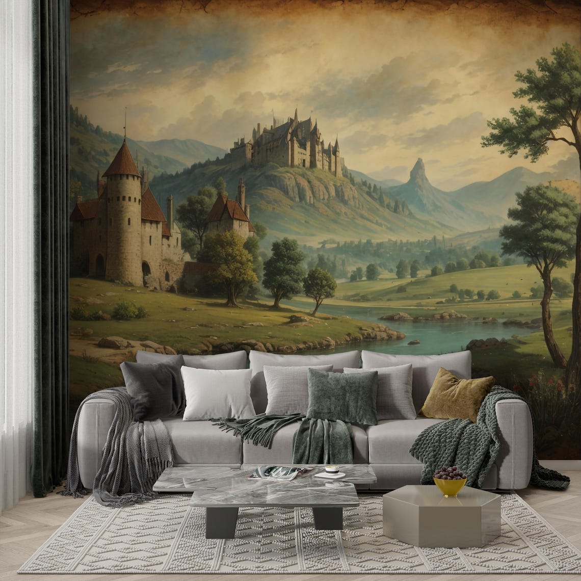 Fantasy Medieval Castle Wall Mural, Magical Scenic Landscape Wallpaper ...