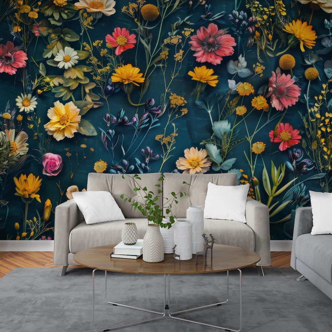 Dark Floral Wall Mural | Luxury Botanical Wallpaper | Moody Floral ...