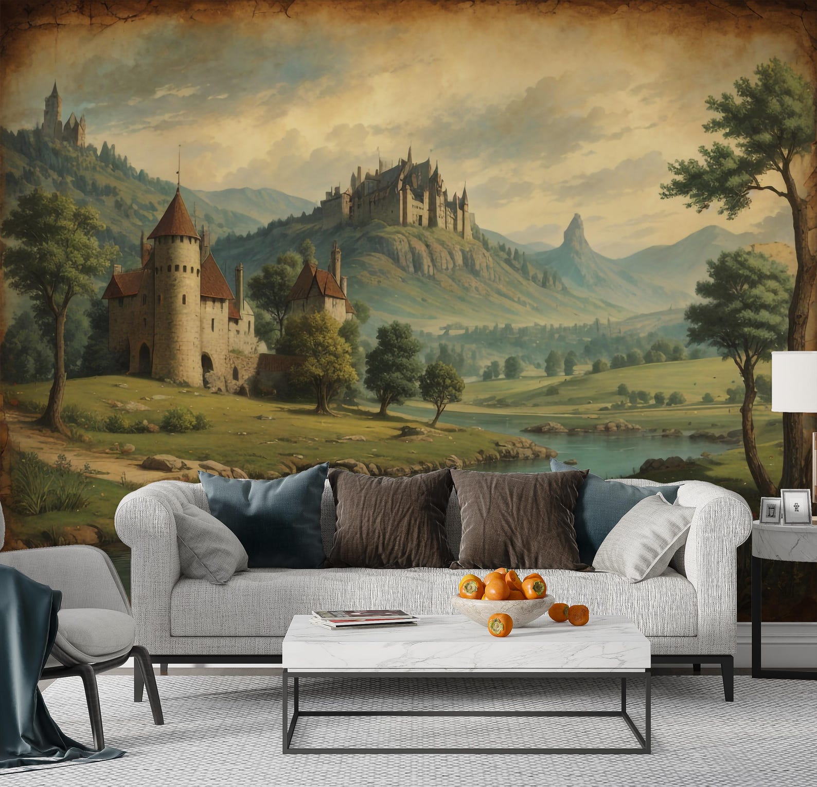 Fantasy Medieval Castle Wall Mural, Magical Scenic Landscape Wallpaper ...