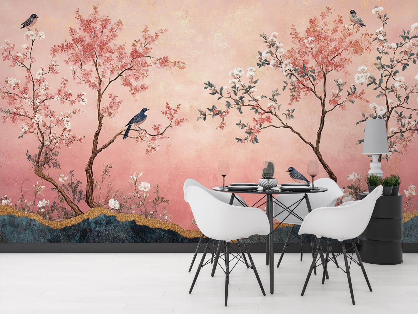 Pink Chinoiserie Wallpaper-romantic Bird&blossom -vintage Oriental ...