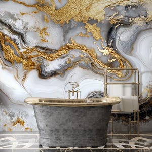 Carta da parati in marmo dorato di lusso - moderna carta da parati astratta - stacca e attacca o tradizionale - Glam Home Decor - Arte murale di dimensioni personalizzate