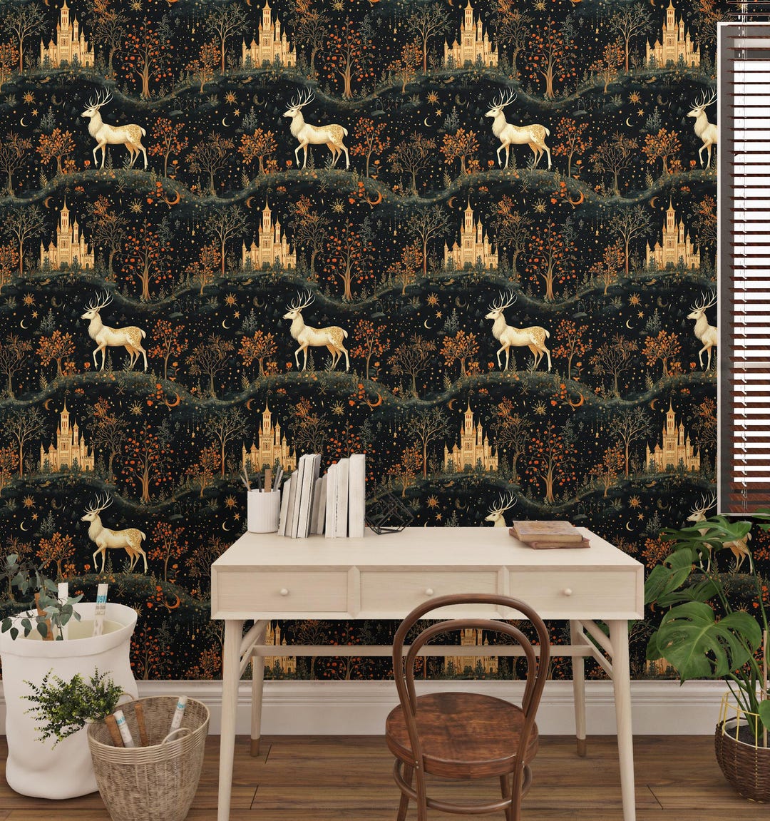 Fairytale Castle Wallpaper Mural, Enchanted Forest With Magical Deer ...