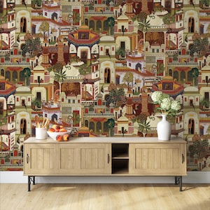 Exquisite Architectural and Nature-Inspired Wallpaper | Detailed Vintage Architecture and Garden Design Wallpaper | Non Woven Wallpaper