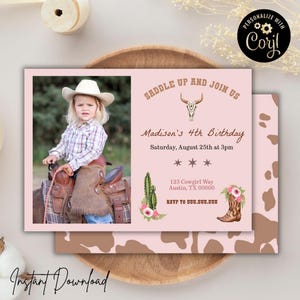 Cowgirl Birthday Invitation Template, Rodeo Birthday Theme, Western Birthday Party Invitation, Cowgirl Party Editable Template