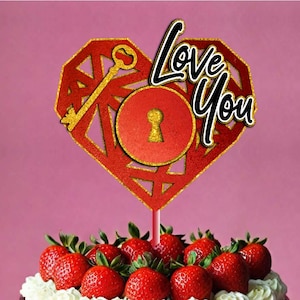 Cake Topper Love You Heart SVG, Love Theme, Layered Cut File, Instant Download, Silhouette Cameo, Laser Cut