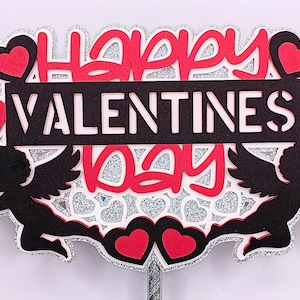 SVG Happy Valentine’s Day Cake Topper, Cake Decoration, Layered Cut File Template, Instant Download, Silhouette Cameo, Diy Cricut
