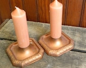 Vintage Art Deco Copper painted Cast Iron Taper Candle Holders