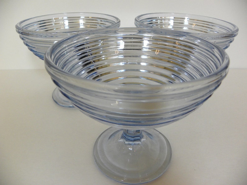 Vintage Blue Glass Ribbed Compote Dishes Set of 3 Etsy