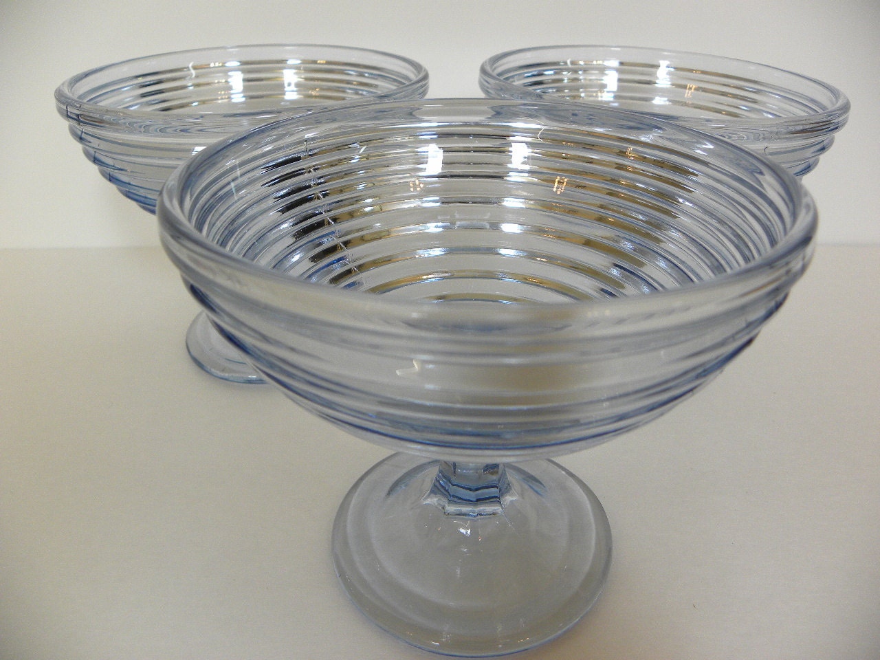 Vintage Blue Glass Ribbed Compote Dishes Set of 3 Etsy