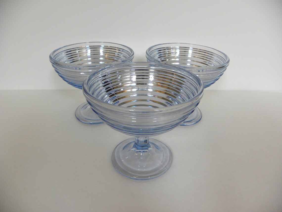 Vintage Blue Glass Ribbed Compote Dishes Set of 3 Etsy