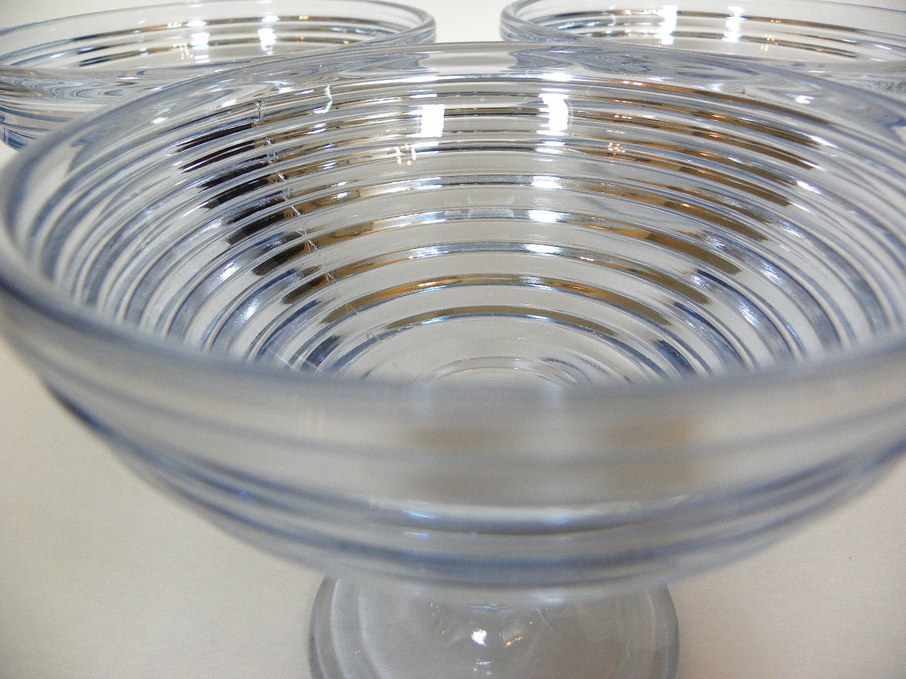 Vintage Blue Glass Ribbed Compote Dishes Set of 3 Etsy