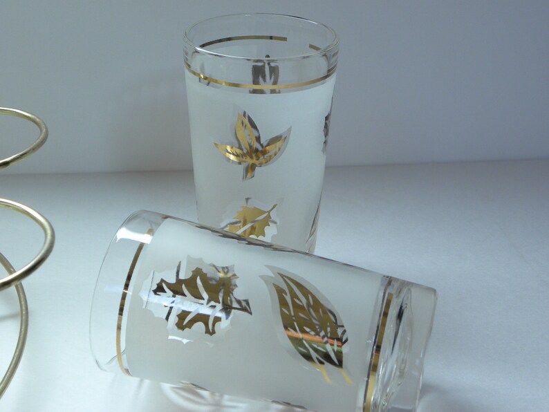 Vintage Drinking Glass Bar Caddy 8 Gold Leaf Design Glasses | Etsy