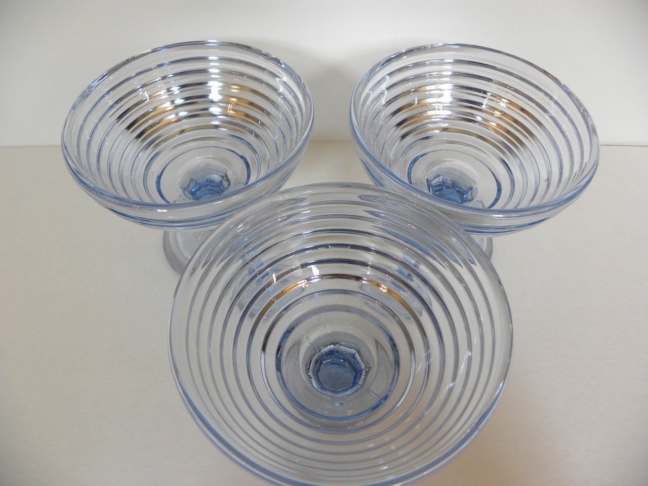 Vintage Blue Glass Ribbed Compote Dishes Set of 3 Etsy