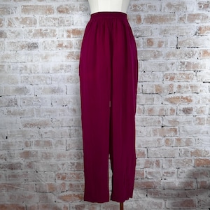 True Vintage 90s Aliki Yamani Creations 100% Silk Fuchsia Solid Print Stretchy High Waisted Wide Leg Casual Lightweight Summer Palazzo Pants