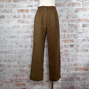 True Vintage 80s Flawed Condition Orvis Women’s 100% Wool Brown Solid Print High Rise Wide Leg Regular Fit Dark Academia Trouser Dress Pants