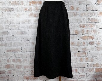 True Vintage 80s Eagle’s Eye Women’s Gray Solid Print Fully Lined Stretchy High Waisted Side Zip Dark Academia Calf-Length Modest Midi Skirt