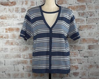 80s Missoni Uomo Blue Wavy Striped Knit Cardigan - Extra Small 