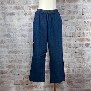 True Vintage 90s Women’s Plus Size Petite 100% Cotton Blue Dark Wash Stretchy High Rise Regular Fit Flare Leg Lightweight Casual Denim Jeans