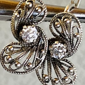 Earrings sterling Silver jewelry USSR Russian 21 karat 875 weight 3.79 grams gift for mom Women&#39;s jewelry star, filigree,zircons  71