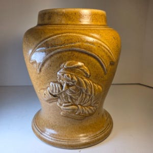 Antique Stoneware Snuff Jar 7.5&quot; Relief Man Sniffing #2 No Lid Pre-1930