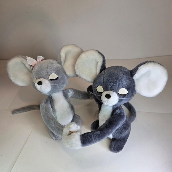 Vintage 1976 R Dakin Eeny & Meeny Mouse Plush Pair Korea Hook Loop